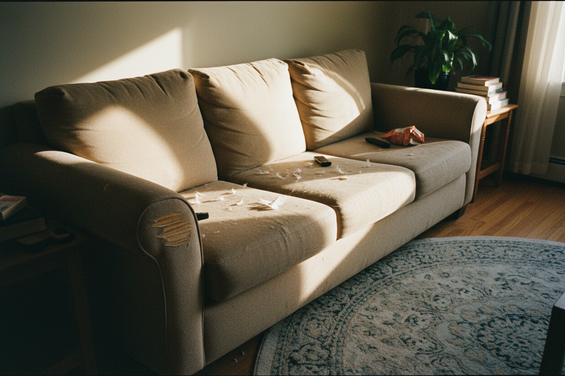 Your sofa has seen better days.Havencushion sofa covers are designed for real homes