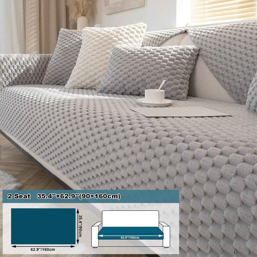 1pc Honeycomb Velvet Sofa Cover – Thick Plush Non-Slip Couch Protector