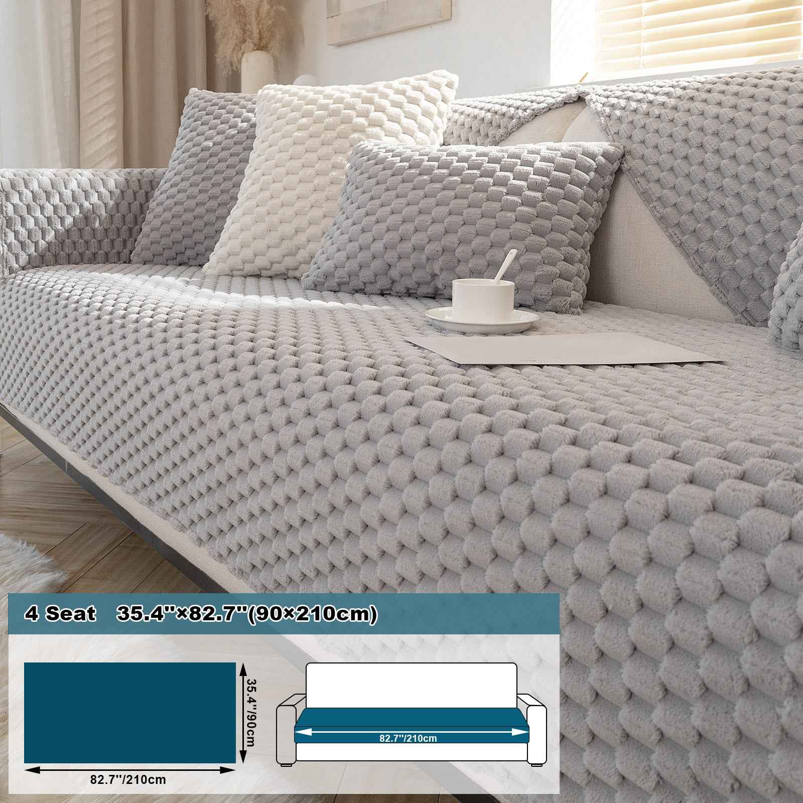 1pc Honeycomb Velvet Sofa Cover – Thick Plush Non-Slip Couch Protector