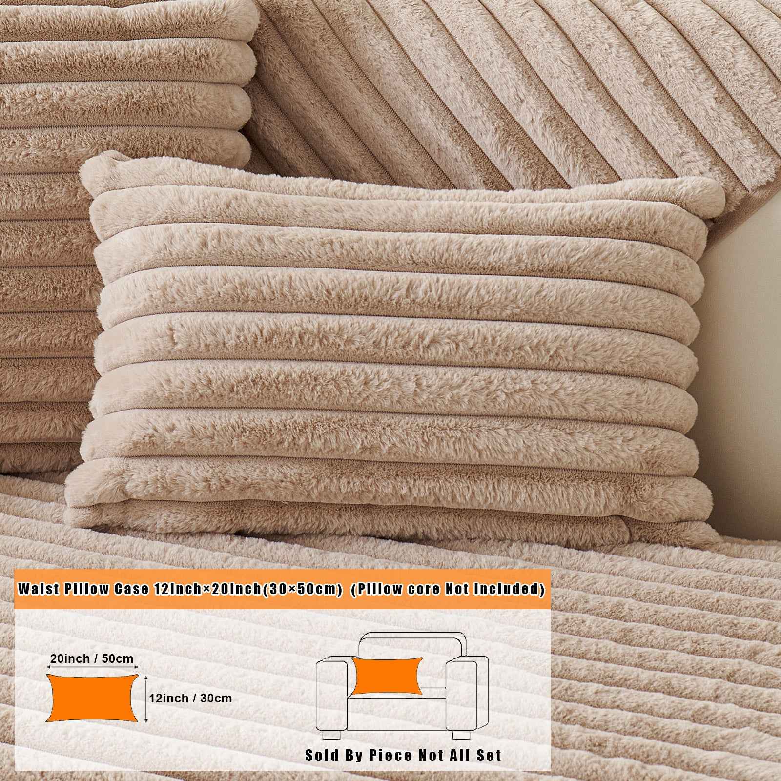 Fuzzy Striped Faux Plush Throw Pillow Covers – Super Soft Decorative Cushion Cases for Sofa & Bedroom