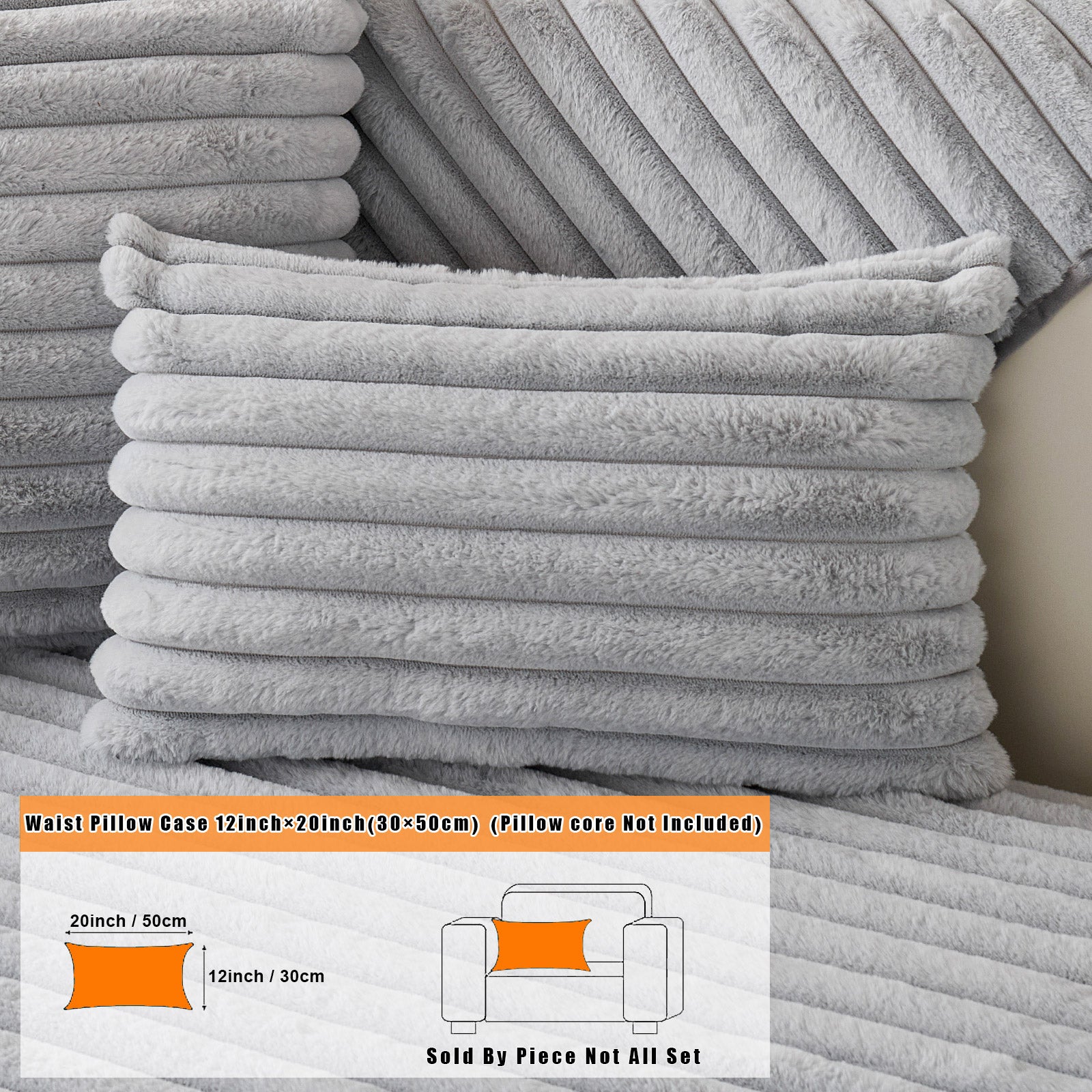Fuzzy Striped Faux Plush Throw Pillow Covers – Super Soft Decorative Cushion Cases for Sofa & Bedroom