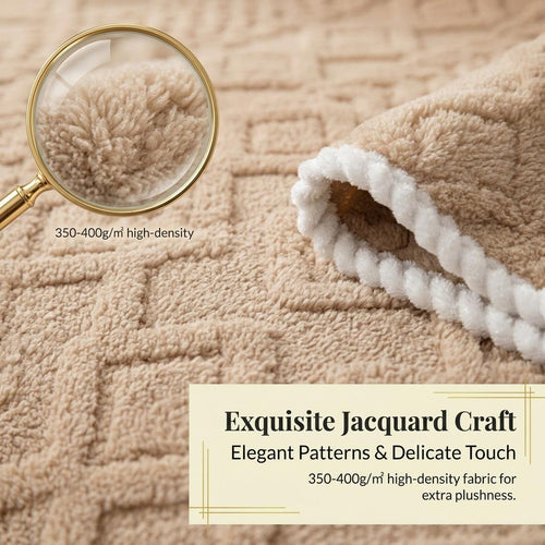 Exquisite Jacquard Craft sofa cover in Khaki showing 350-400g/m² high-density fabric with elegant patterns and delicate touch, magnified fiber detail