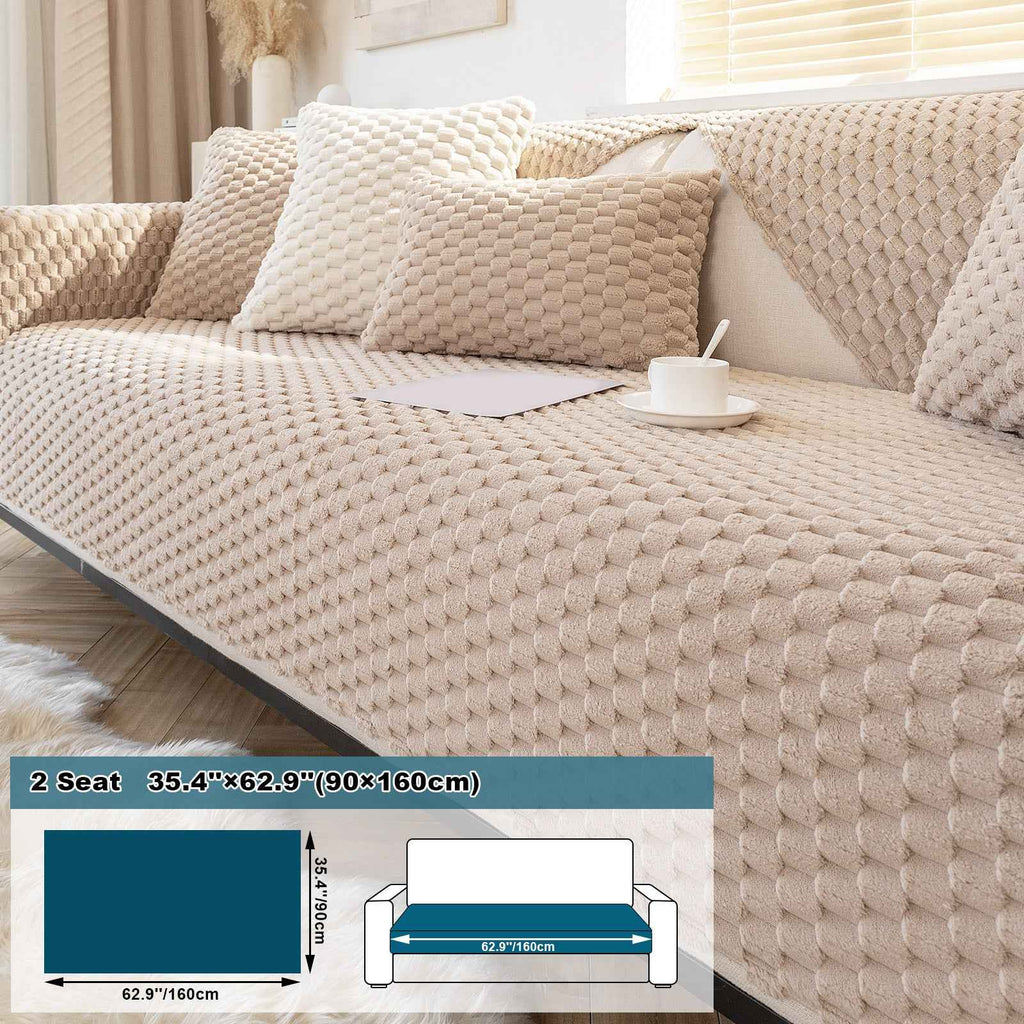 1pc Honeycomb Velvet Sofa Cover – Thick Plush Non-Slip Couch Protector