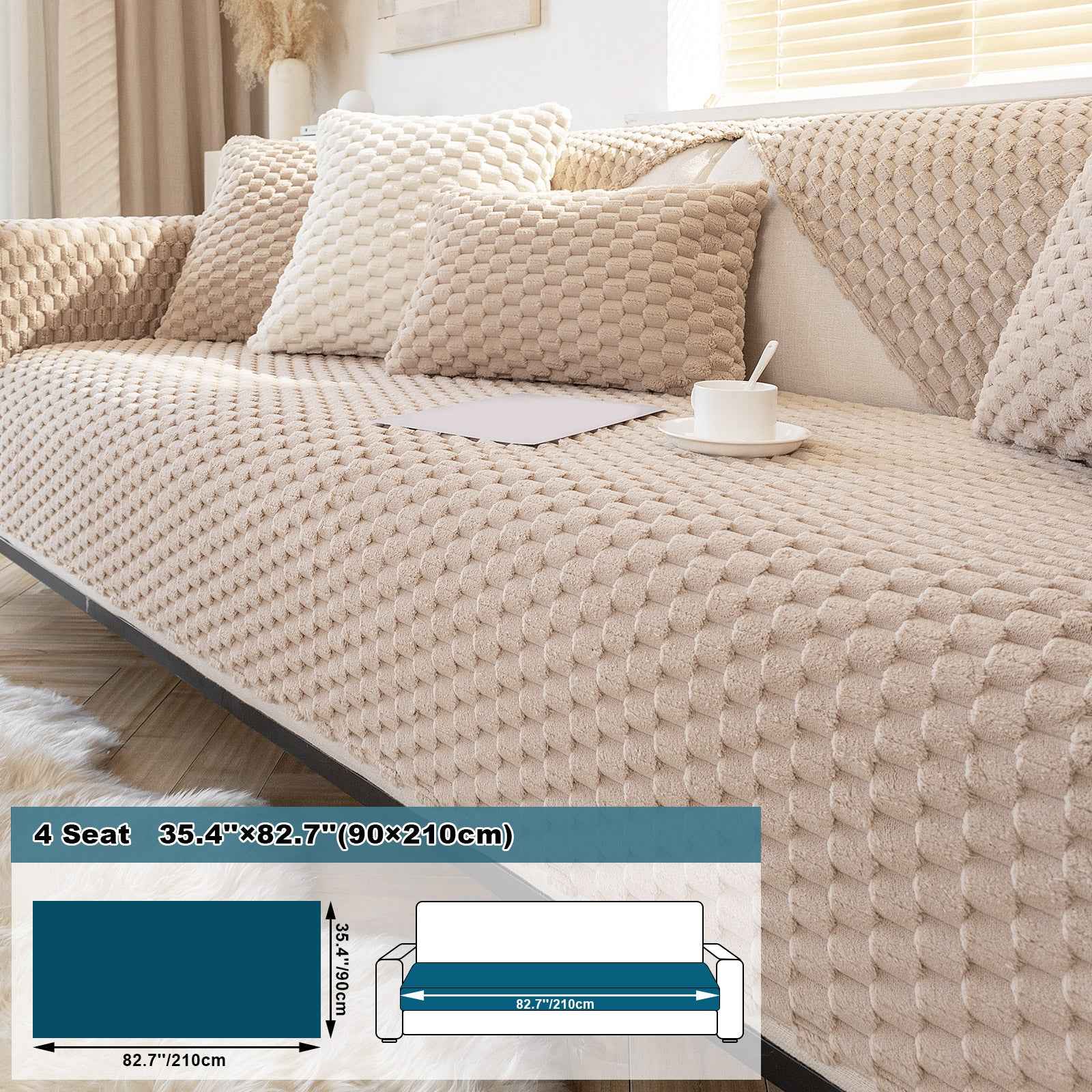 1pc Honeycomb Velvet Sofa Cover – Thick Plush Non-Slip Couch Protector