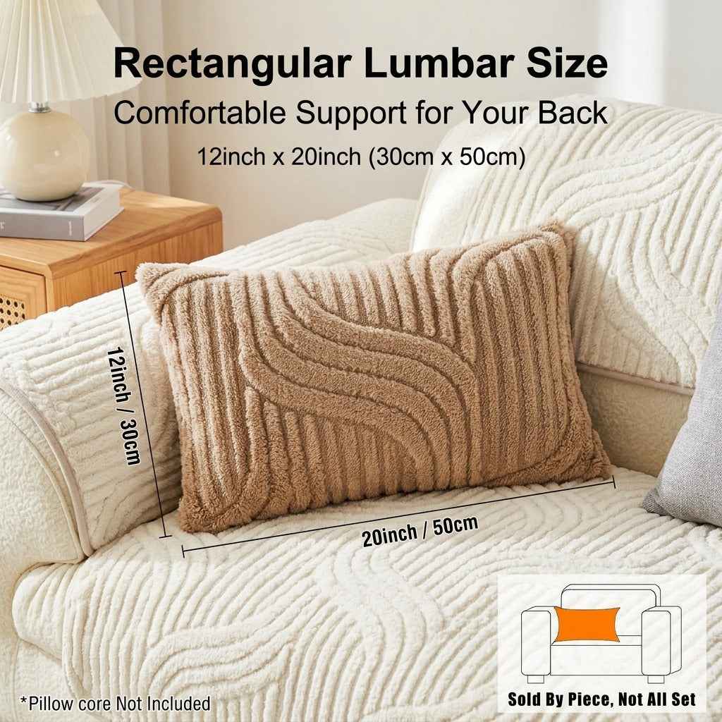 Abstract line soft fuzzy throw pillow covers on sofa – contemporary plush sofa cushion covers for living room