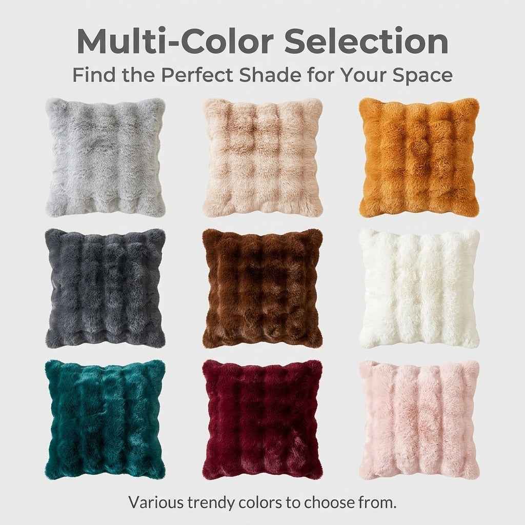 Faux rabbit fur throw pillow covers in 8 colors – white khaki grey green red brown yellow plush sofa cushion covers