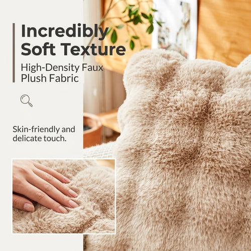 High-density faux rabbit plush pillow cover fabric close-up - incredibly soft skin-friendly texture