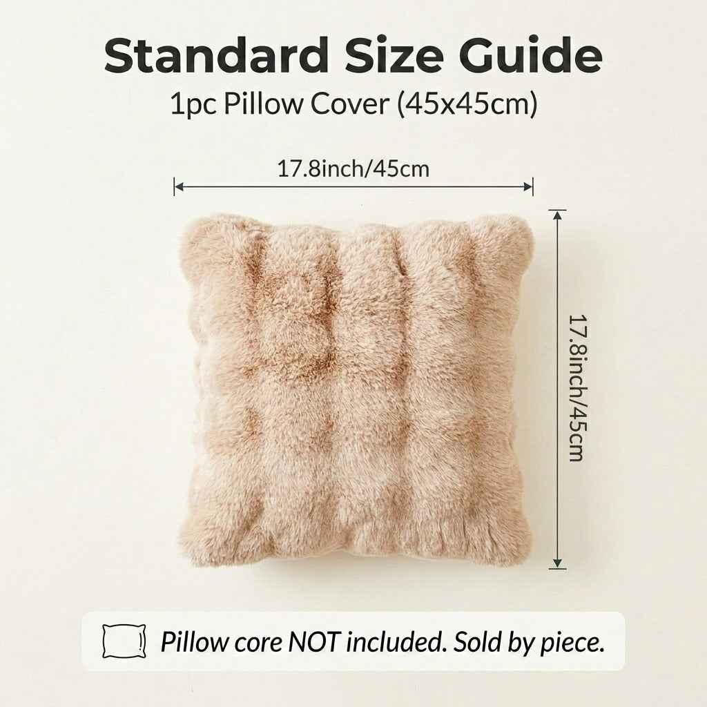 Imitation rabbit fur throw pillow cover size 17.8x17.8 inch – faux plush square sofa cushion cover only