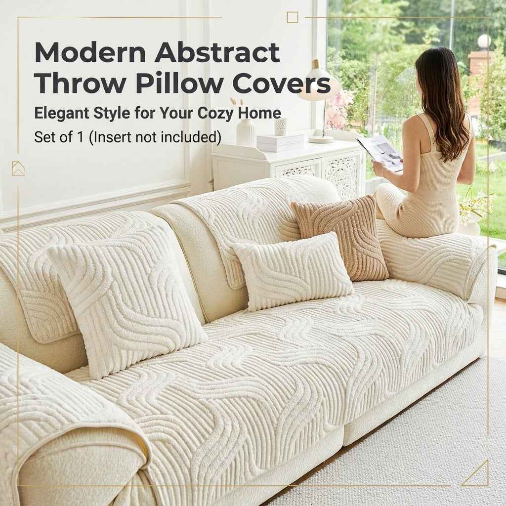 Modern abstract throw pillow covers on white sofa – elegant plush sofa cushion covers 18x18 and 12x20 inch