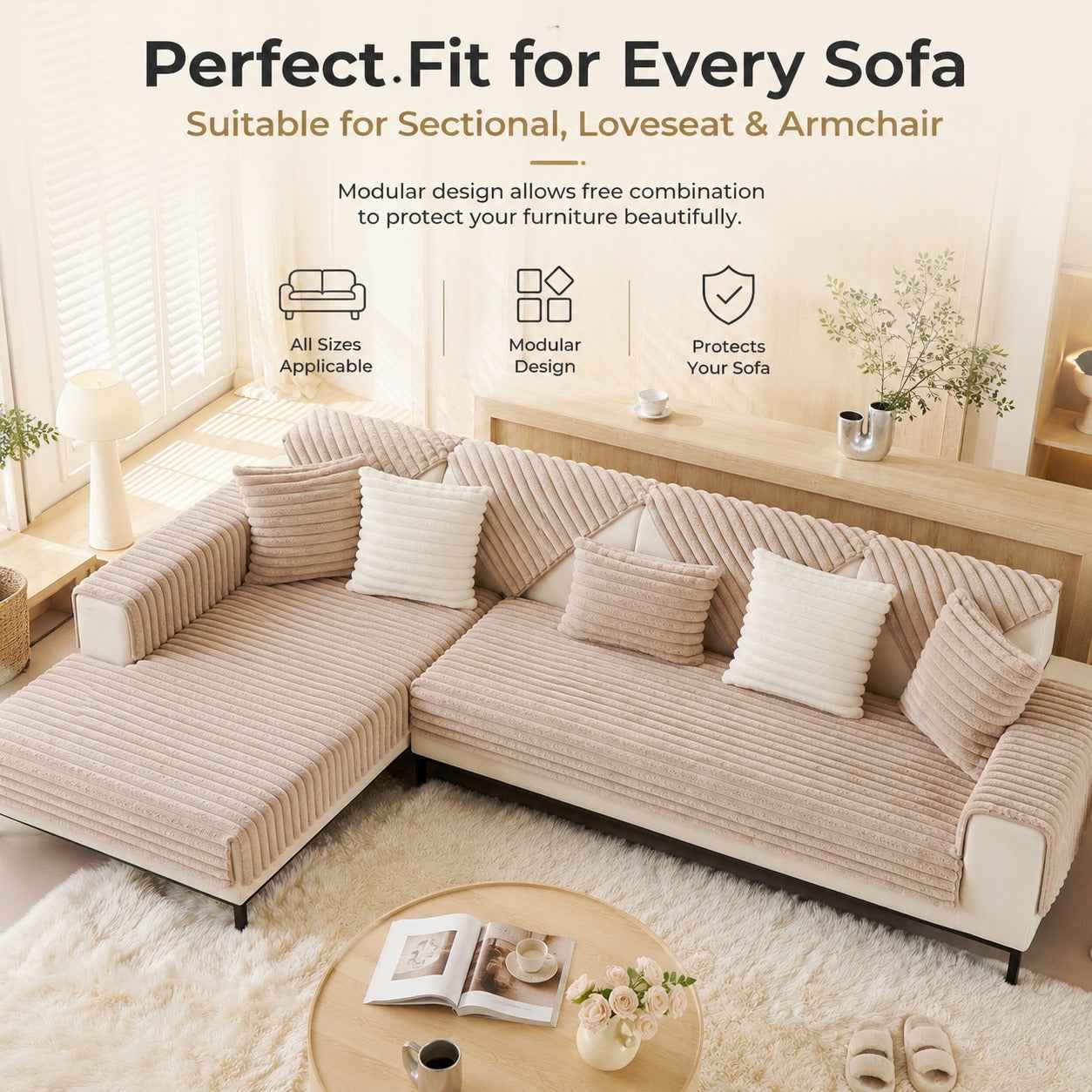 Chunky Faux Rabbit Fur Sofa Cover – Thickened Plush, Non-Slip, Pet-Friendly