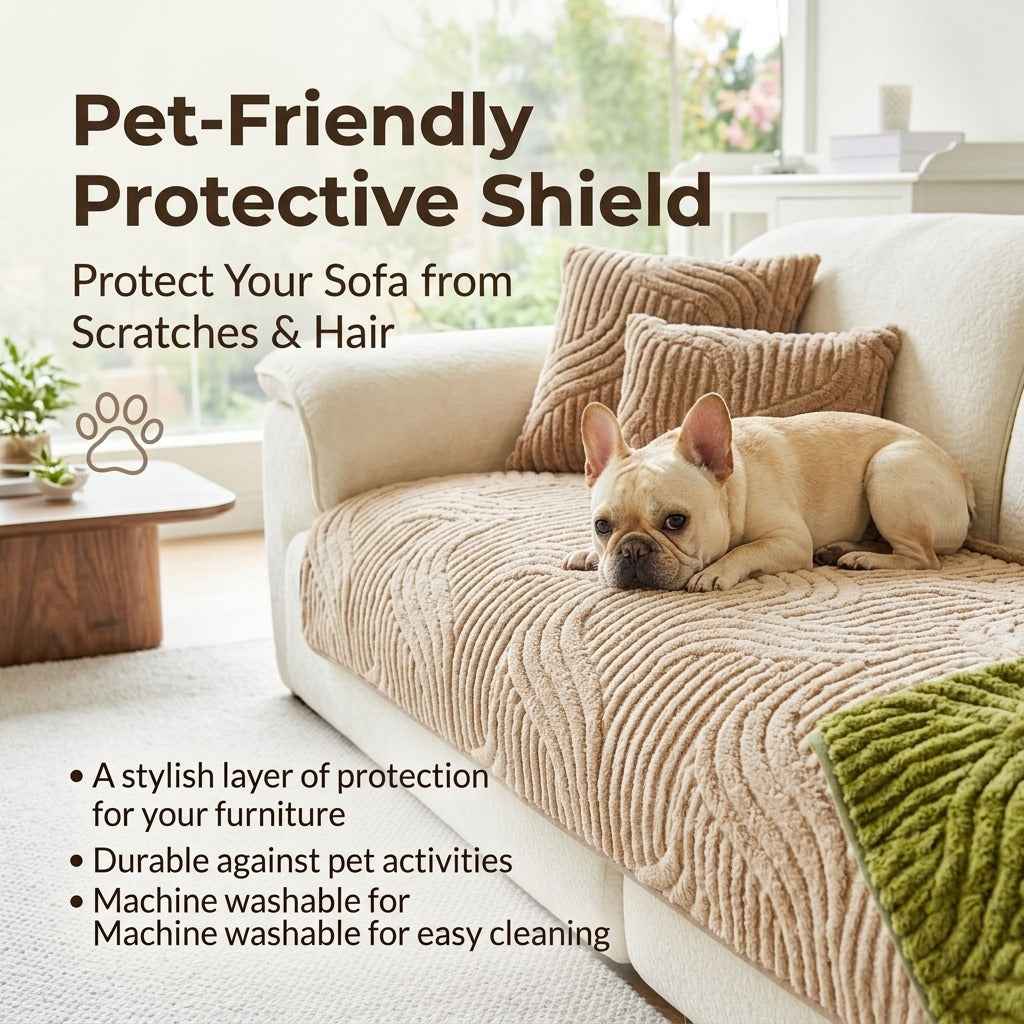 Pet-friendly velveteen sofa cover with cat on couch – durable non-slip sofa cushion cover