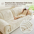 Premium velveteen sofa cover on living room couch – pet-friendly non-slip couch protector
