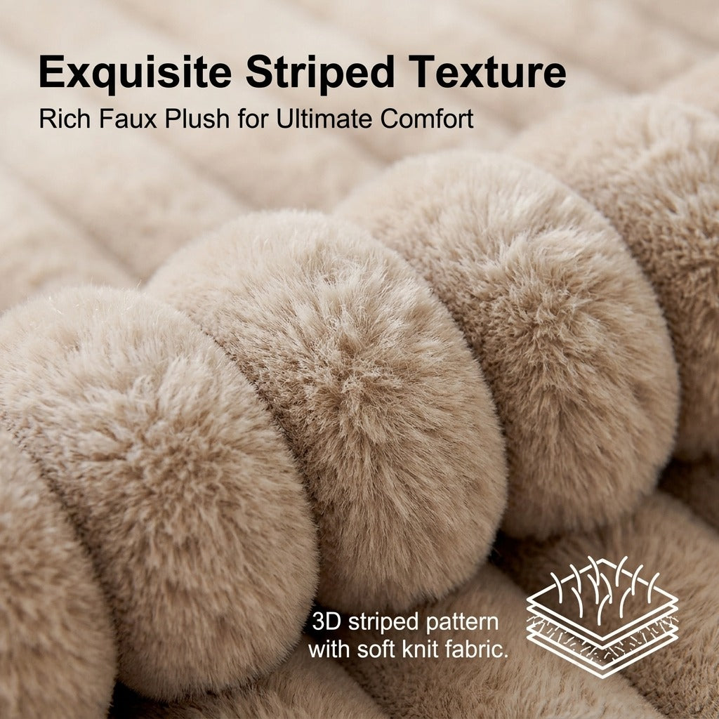 Fuzzy Striped Faux Plush Throw Pillow Covers – Super Soft Decorative Cushion Cases for Sofa & Bedroom