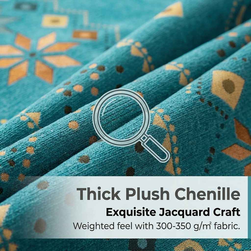 Boho Chenille Sofa Cover | Geometric Jacquard Non-Slip Sofa Protector | Pet Friendly Thick Plush Slipcover