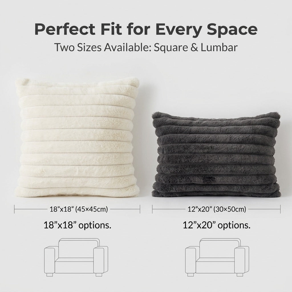 Fuzzy Striped Faux Plush Throw Pillow Covers – Super Soft Decorative Cushion Cases for Sofa & Bedroom