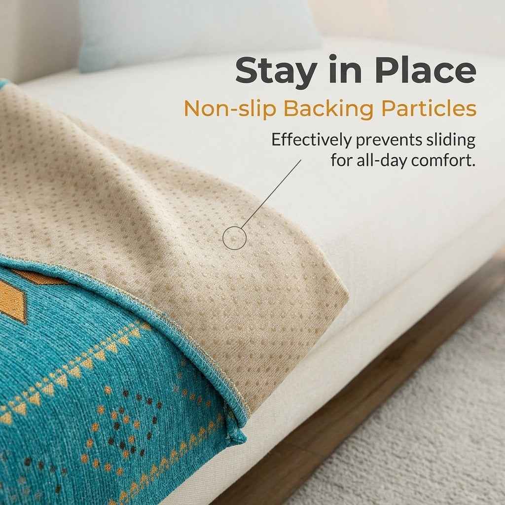 Boho Chenille Sofa Cover | Geometric Jacquard Non-Slip Sofa Protector | Pet Friendly Thick Plush Slipcover