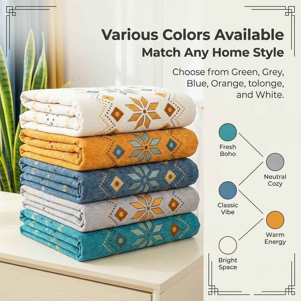 Boho Chenille Sofa Cover | Geometric Jacquard Non-Slip Sofa Protector | Pet Friendly Thick Plush Slipcover