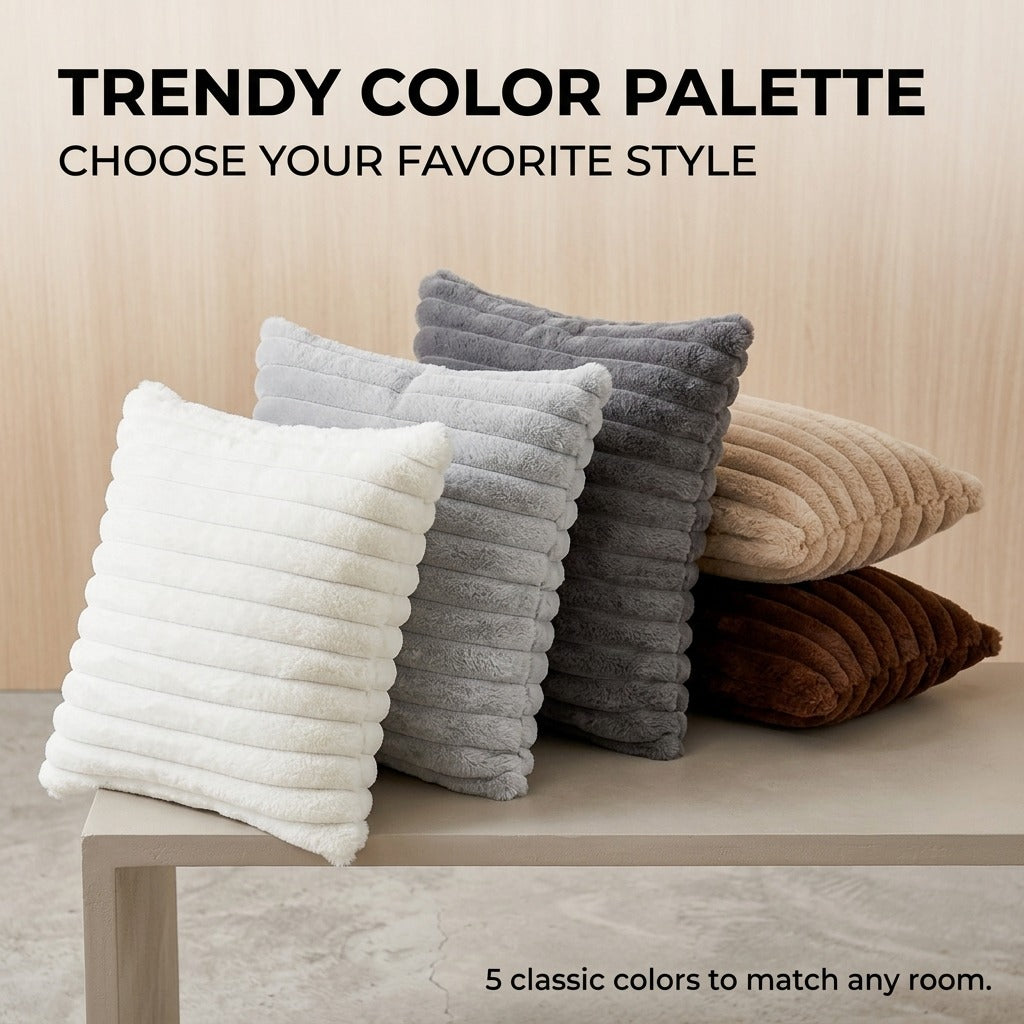 Fuzzy Striped Faux Plush Throw Pillow Covers – Super Soft Decorative Cushion Cases for Sofa & Bedroom