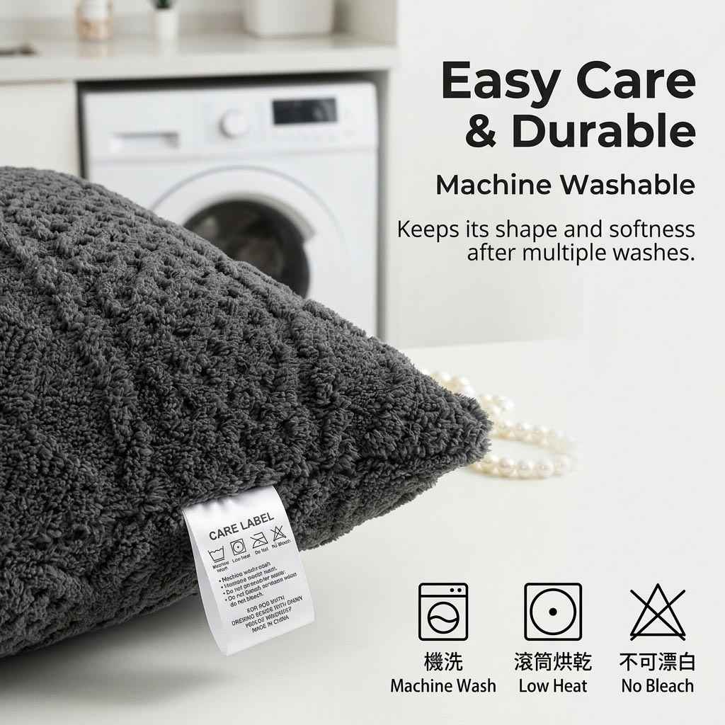 Shu velveteen throw pillow case care label – machine washable pet-friendly cushion cover