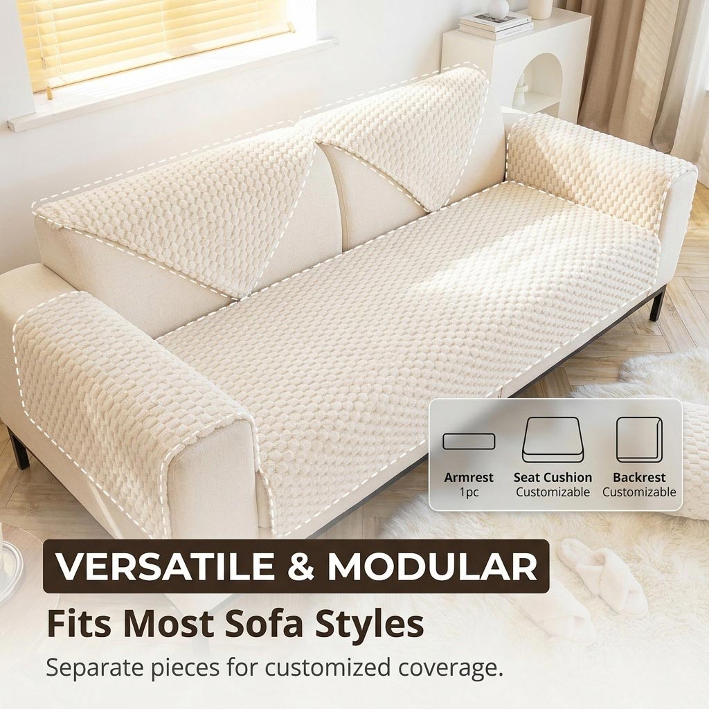 Plush diamond texture sofa cover - light gray, dark gray, light brown, white