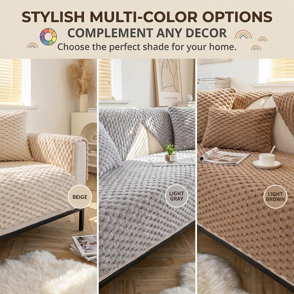 Plush diamond texture sofa cover - light gray, dark gray, light brown, white