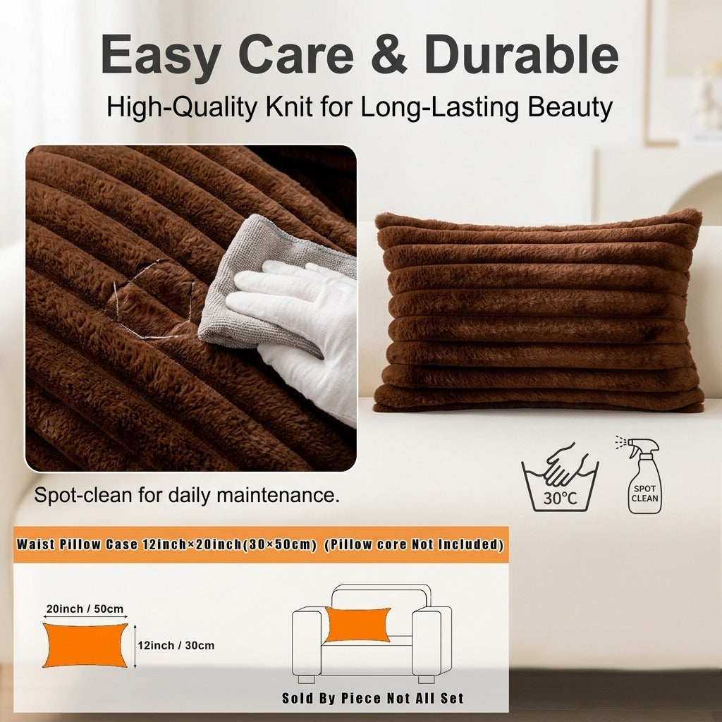 Fuzzy Striped Faux Plush Throw Pillow Covers – Super Soft Decorative Cushion Cases for Sofa & Bedroom
