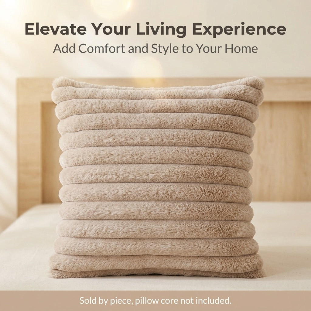 Fuzzy Striped Faux Plush Throw Pillow Covers – Super Soft Decorative Cushion Cases for Sofa & Bedroom